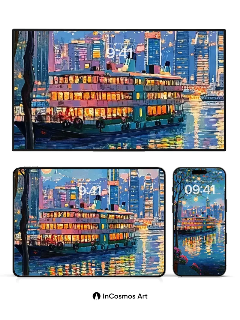 Luminous Harbor Wallpaper with Starlit Reflections