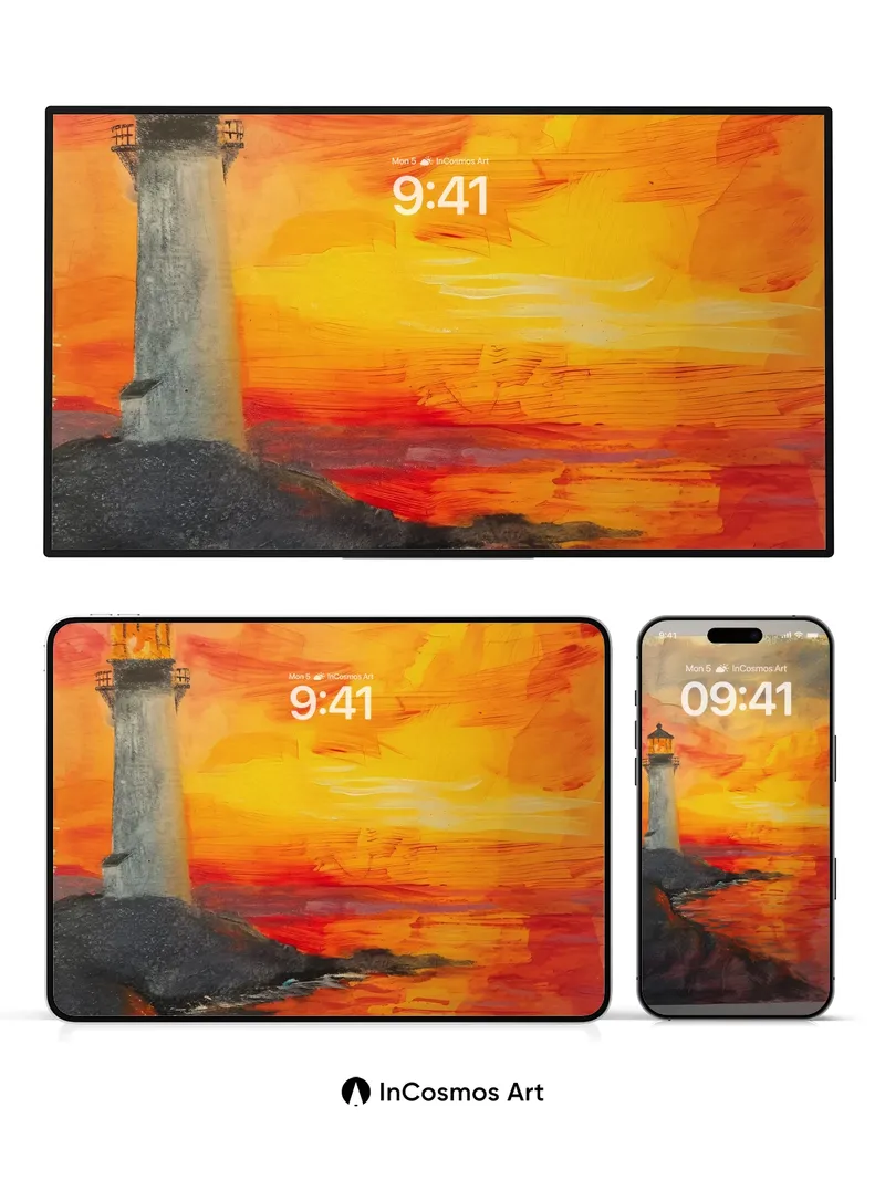 Crimson Horizon Wallpaper with Lighthouse Echo