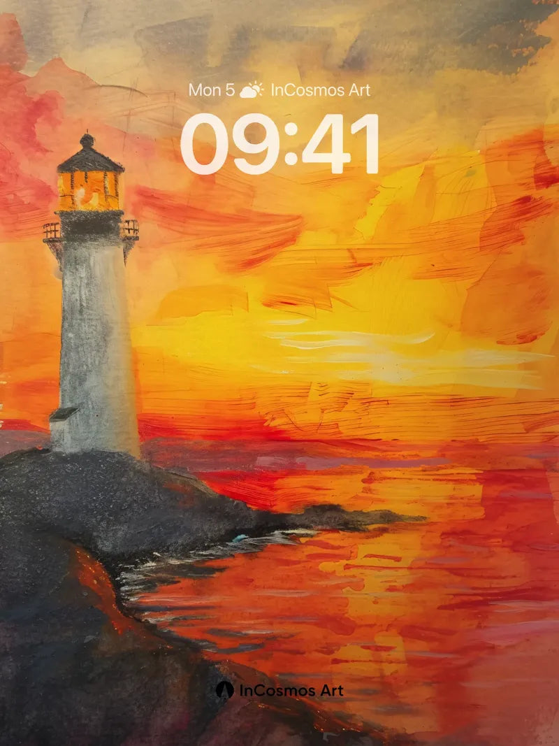 Crimson Horizon Wallpaper with Lighthouse Echo