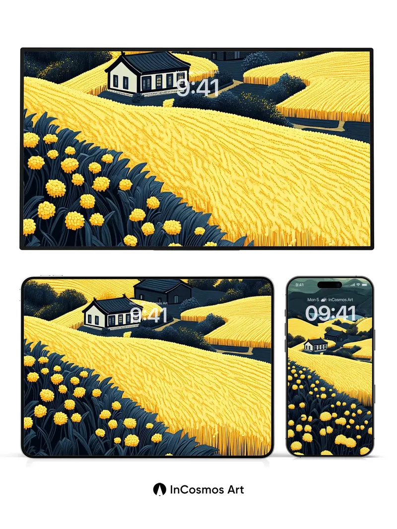 Golden Hush Wallpaper with Midnight Fields