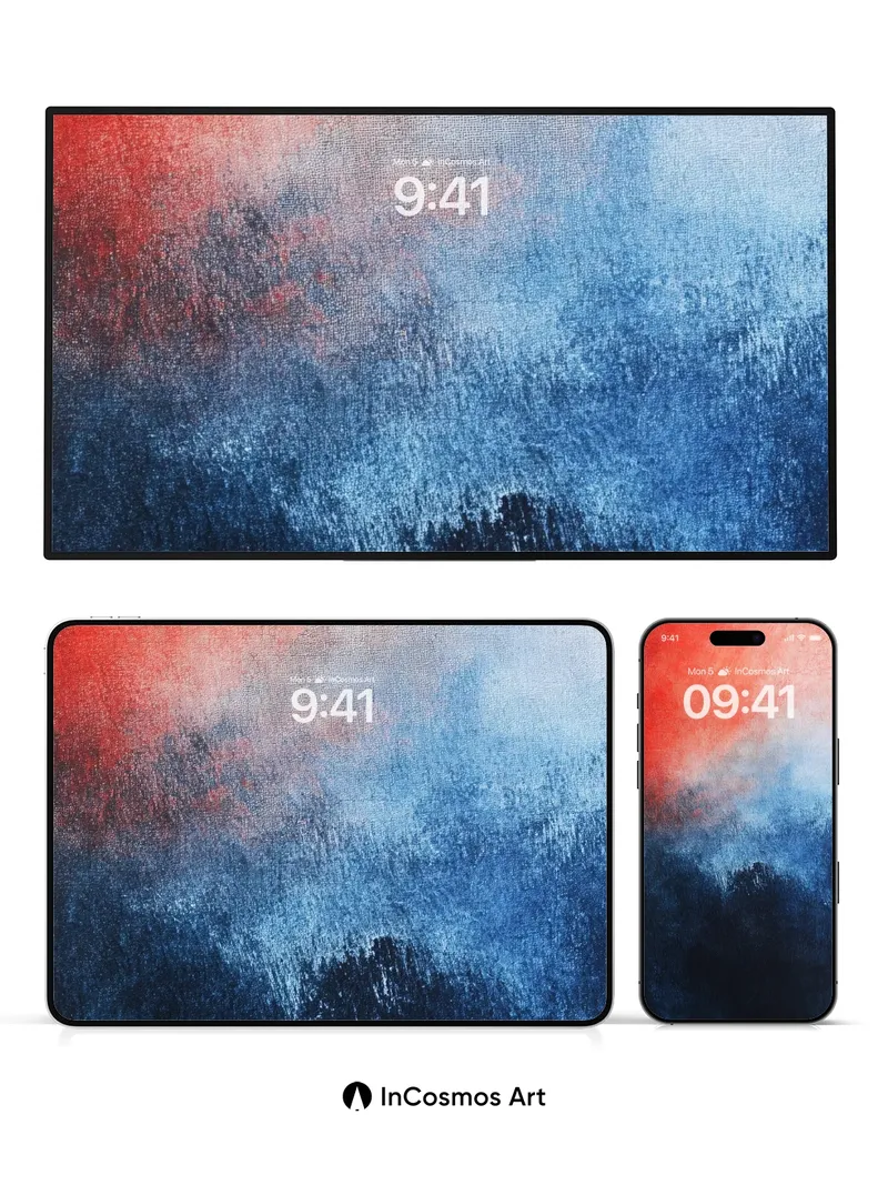 Crimson Horizon Wallpaper with Deep Blue Veils