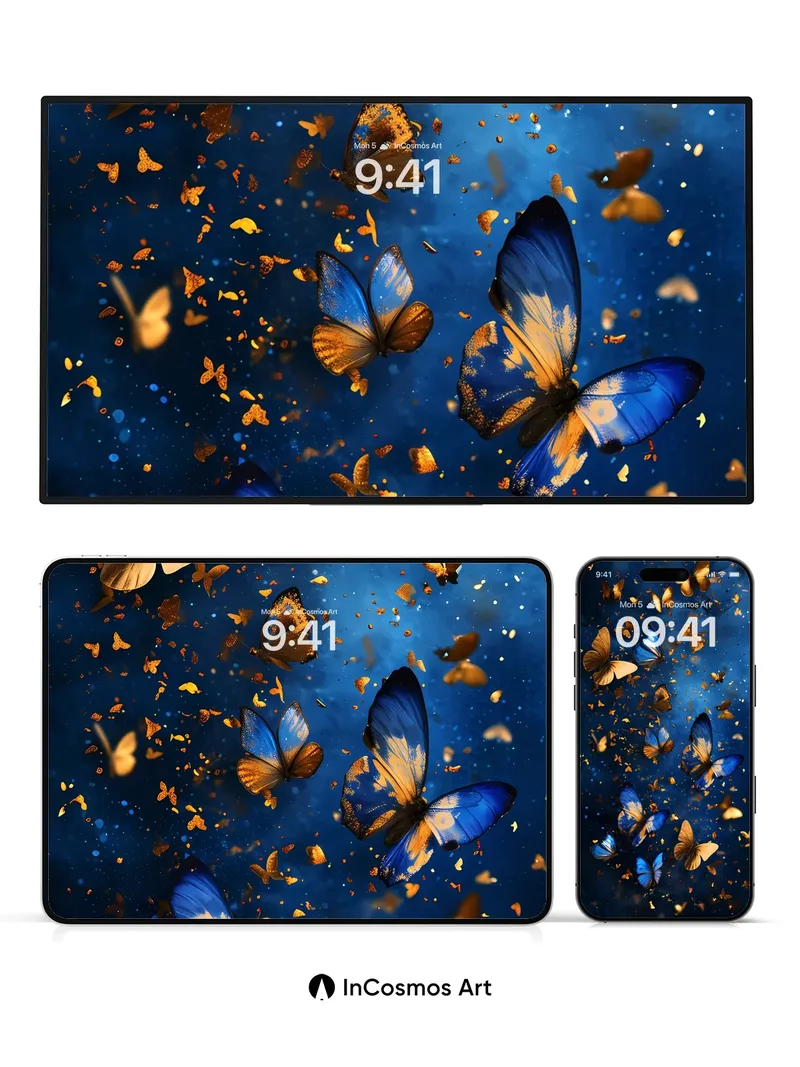 Luminous Flight Wallpaper with Golden Dust