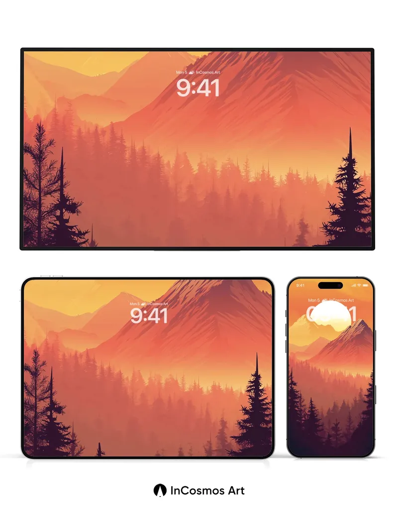 Crimson Horizon Wallpaper with Sunlit Peaks