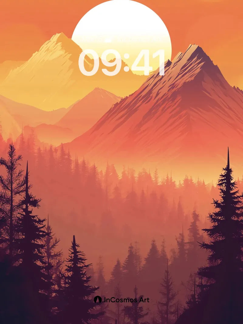 Crimson Horizon Wallpaper with Sunlit Peaks