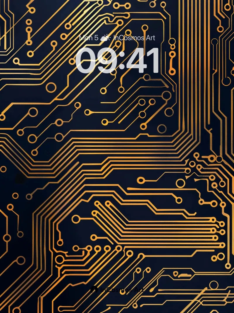 Golden Circuit Wallpaper with Electric Pulse
