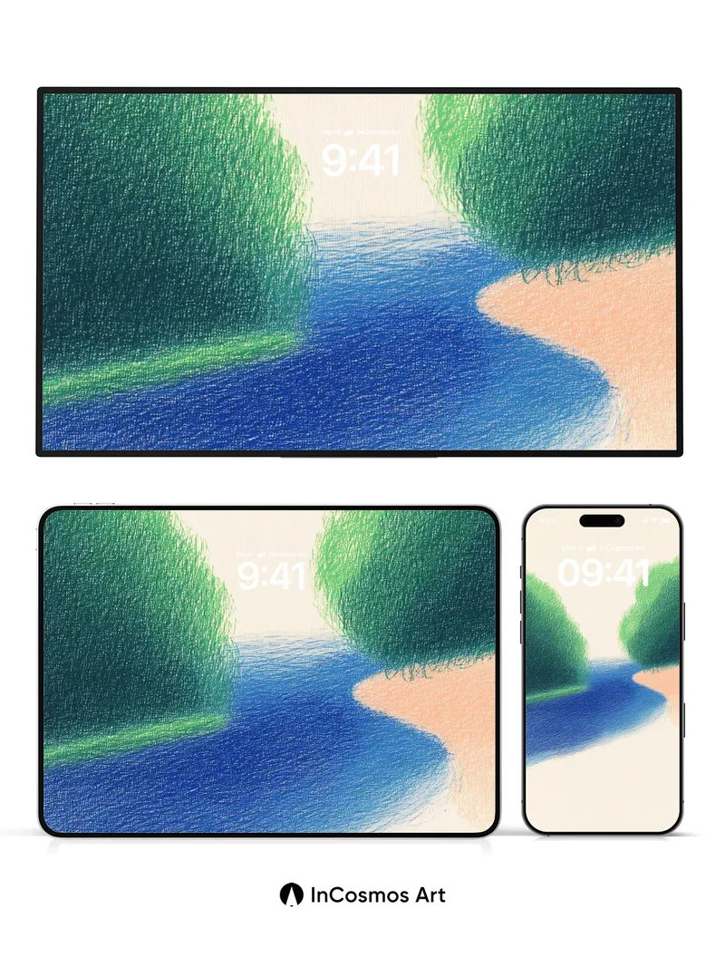 Serenity River Wallpaper with Soft Green Canopy