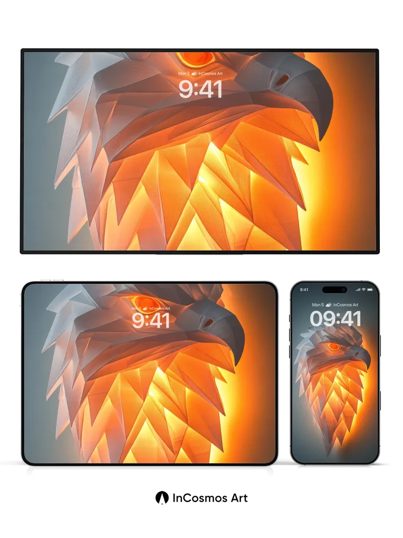 Fiery Origami Eagle Wallpaper with Glowing Feathers