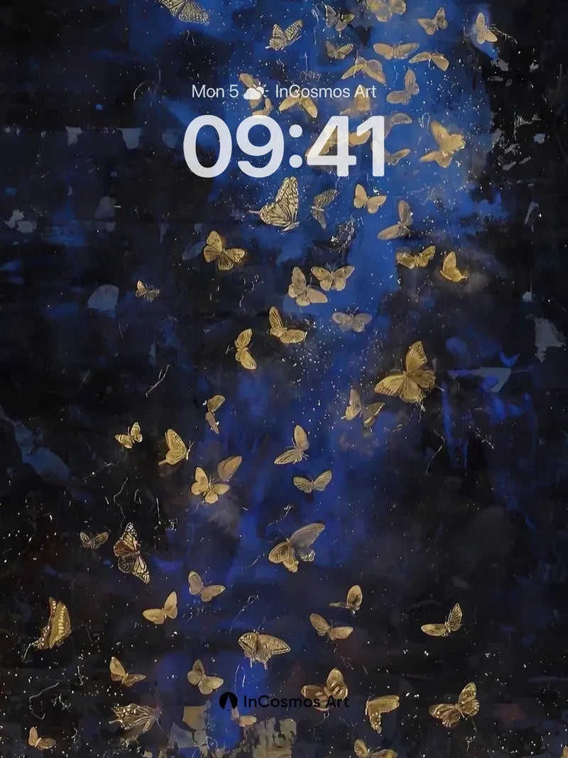 Midnight Alchemy Wallpaper with Golden Butterflies