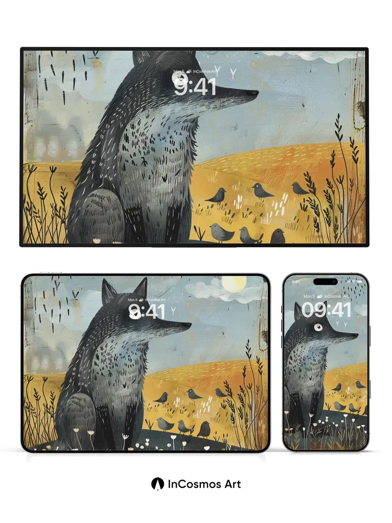 Whispering Wolf Wallpaper with Moonlit Fields