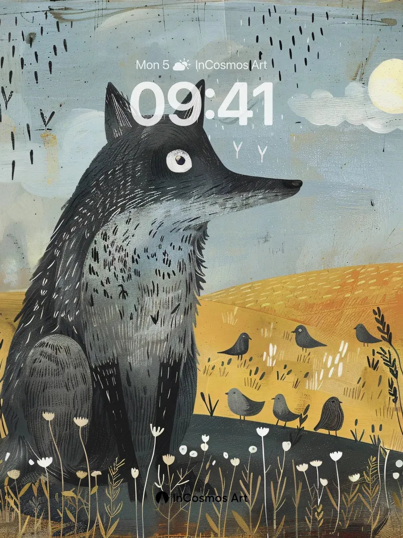 Whispering Wolf Wallpaper with Moonlit Fields