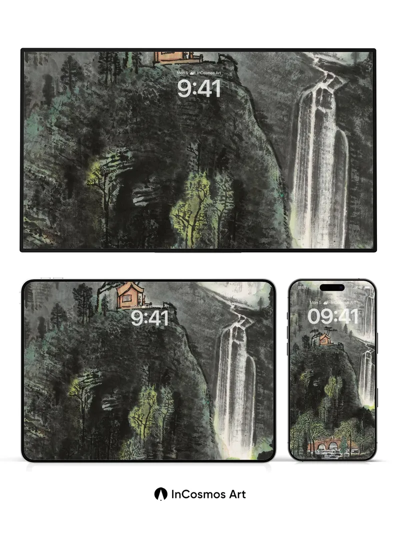 Misty Mountain Retreat Wallpaper with Ancient Ink