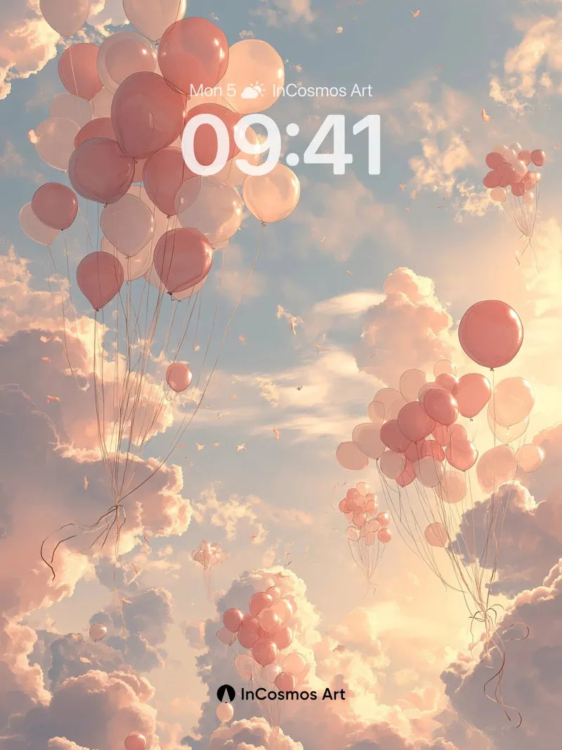 Floating Serenity Wallpaper with Pastel Balloons wallpaper for iPhone, iPad & Mac