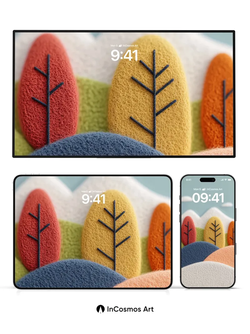 Velvet Horizon Wallpaper with Felted Forest