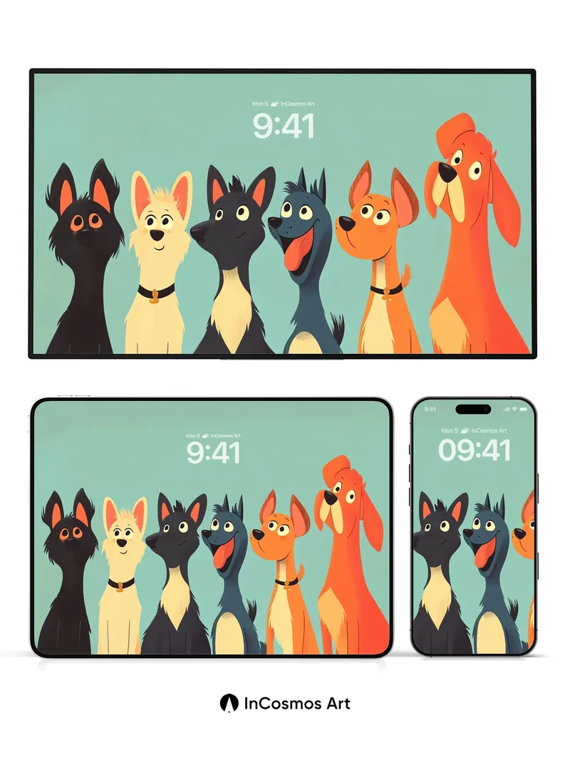 Playful Canine Harmony Wallpaper with Animated Charm
