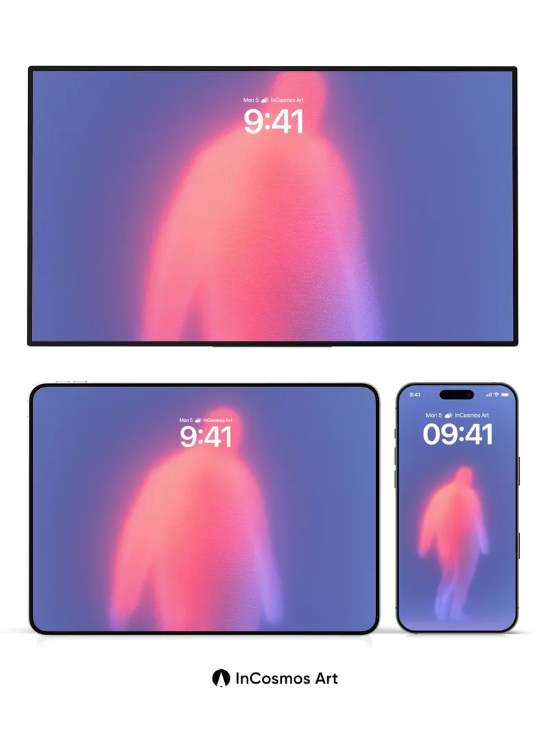 Neon Echo Wallpaper with Flickering Silhouette