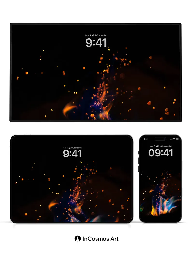 Cosmic Ember Wallpaper with Floating Sparks