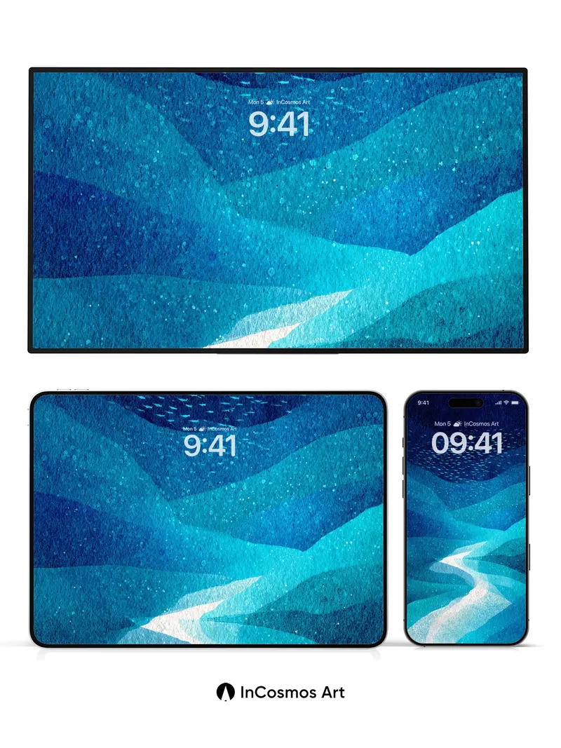 Serene Blue Depths Wallpaper with Shimmering Currents