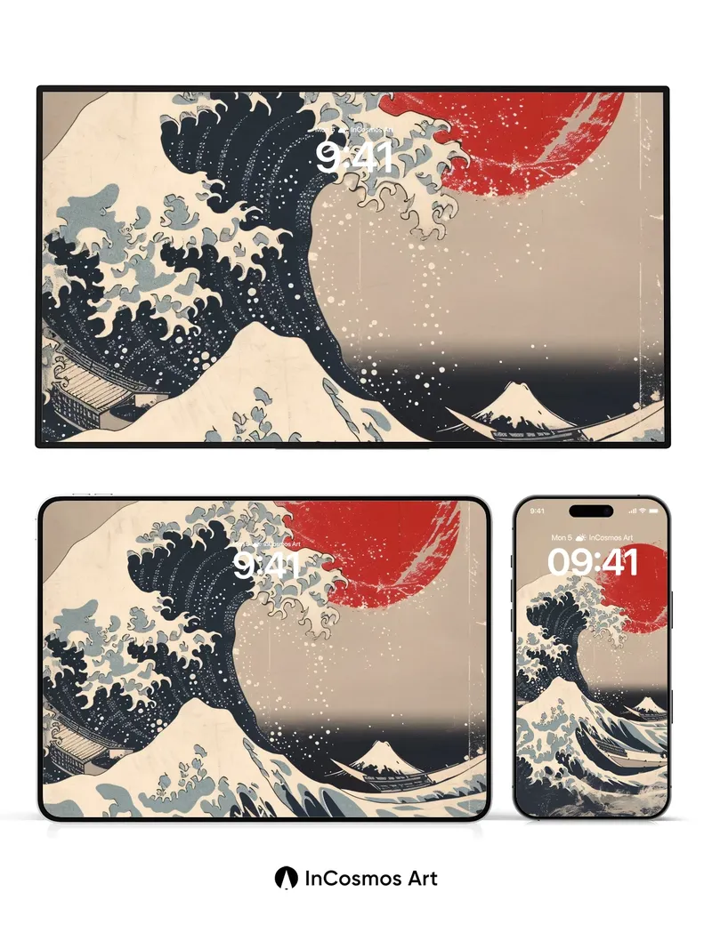 Crimson Tide Wallpaper with Hokusai Echo