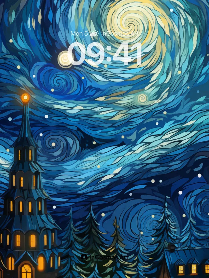 Whirlwind Night Sky Wallpaper with Glowing Spire