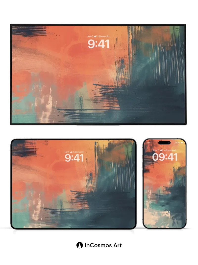 Fiery Horizon Wallpaper with Teal Reflections