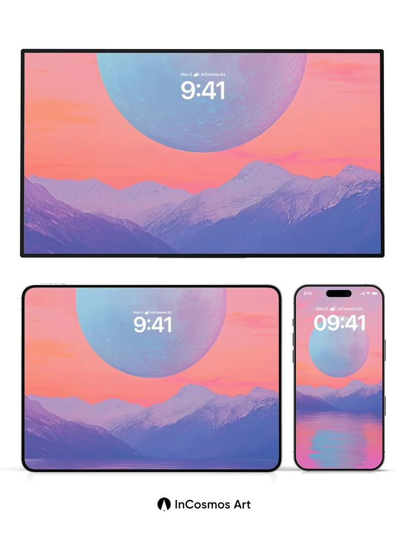 Serene Moonlit Reflection Wallpaper with Pastel Hues