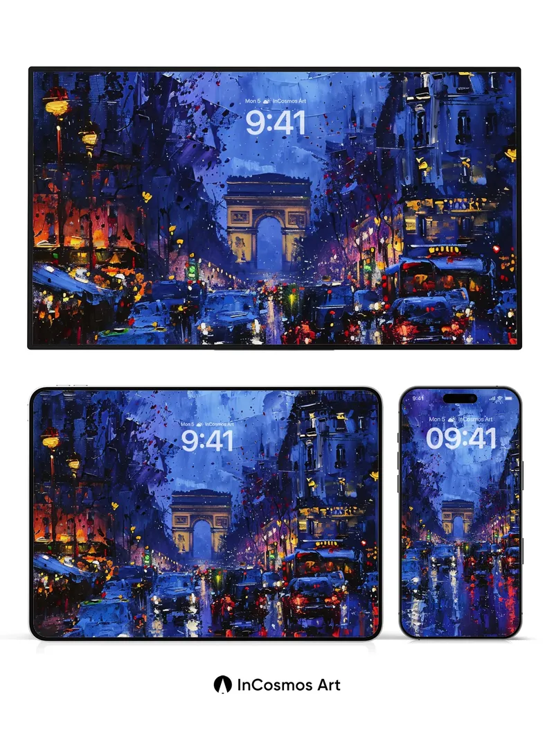 Nocturnal Paris Wallpaper with Rain-Reflective Streets