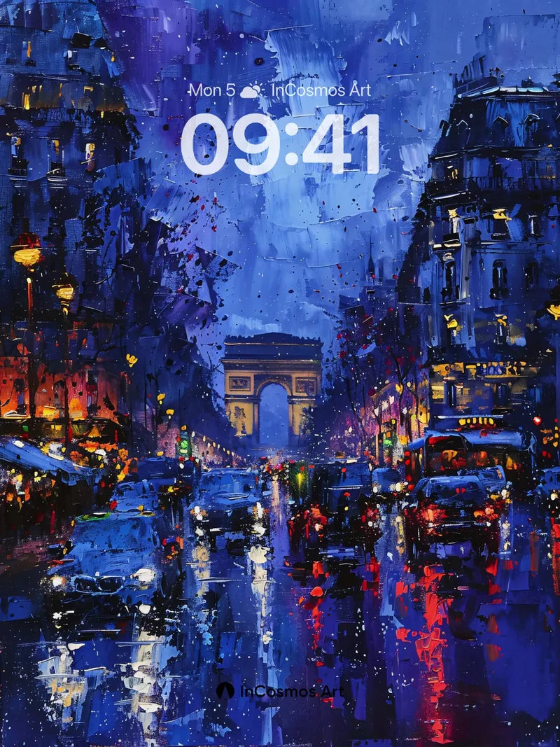 Nocturnal Paris Wallpaper with Rain-Reflective Streets