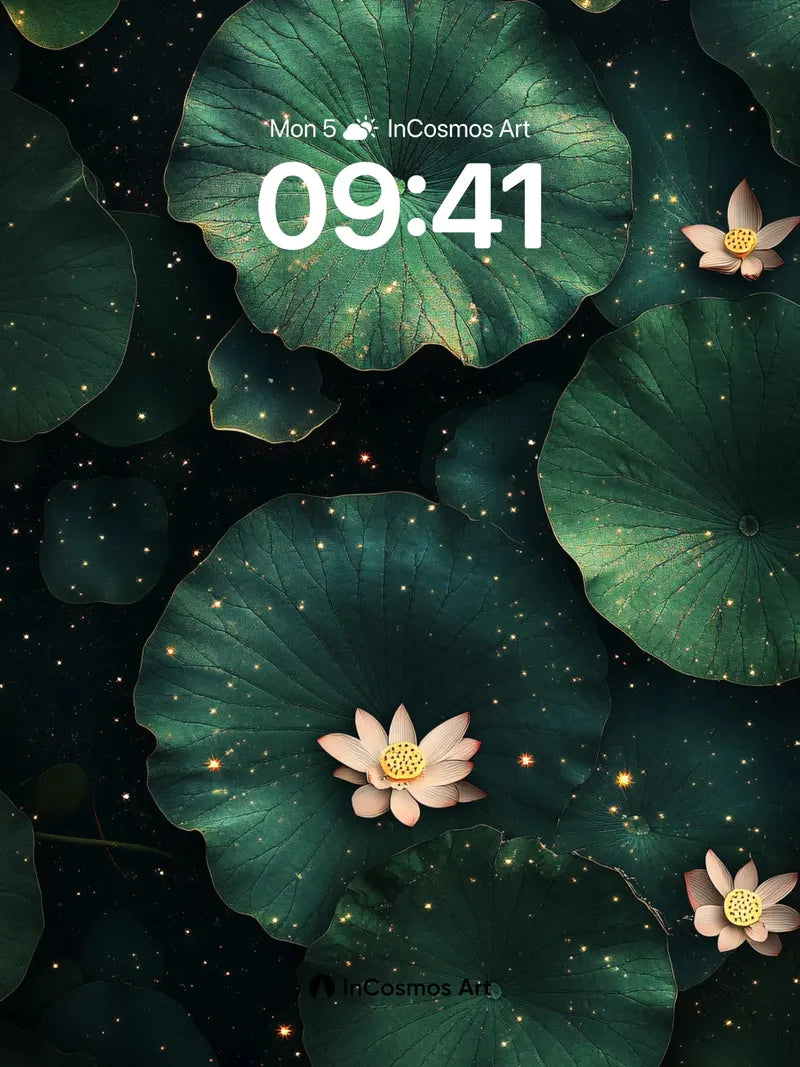 Stellar Lotus Wallpaper with Cosmic Leaves