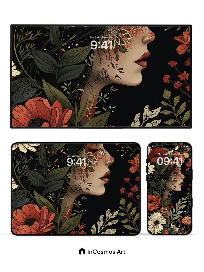 Whispering Bloom Wallpaper with Hidden Faces