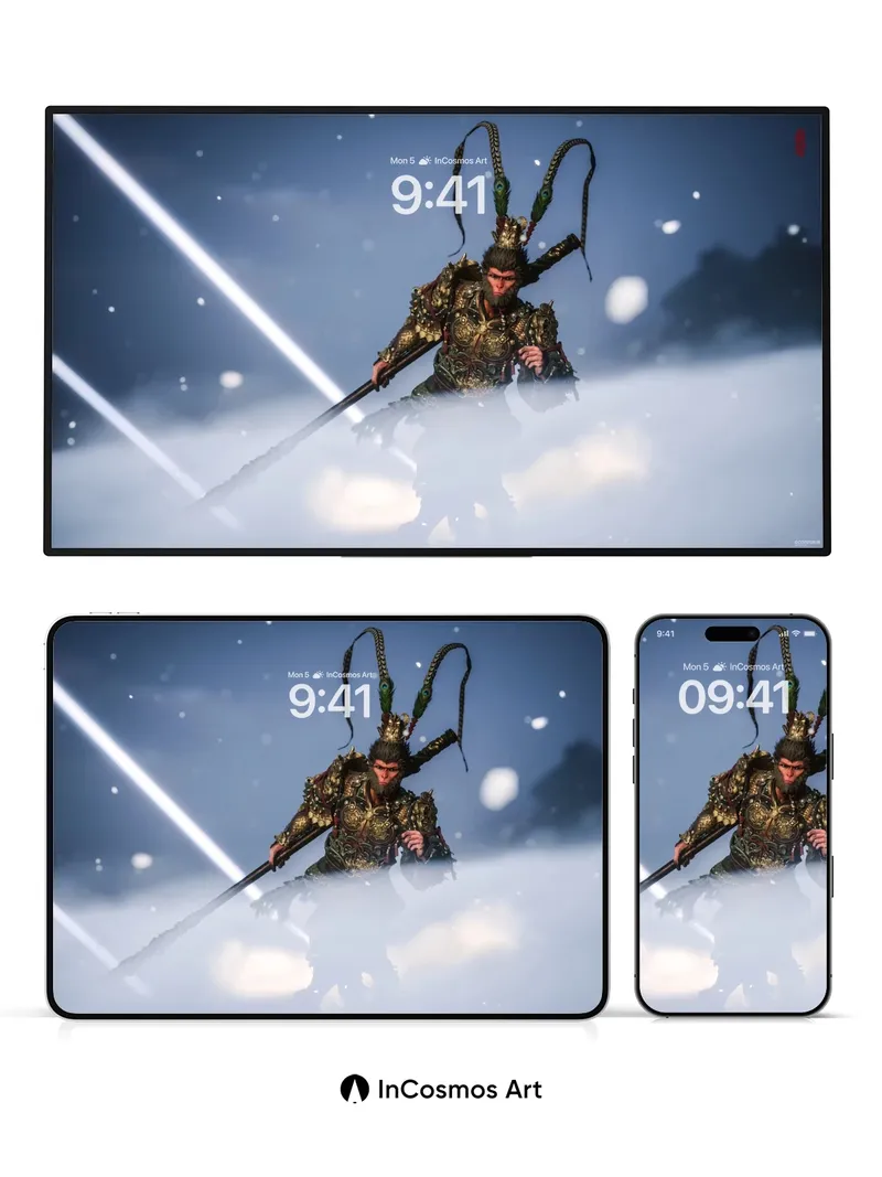 Frostbound Warrior Wallpaper with Celestial Spear