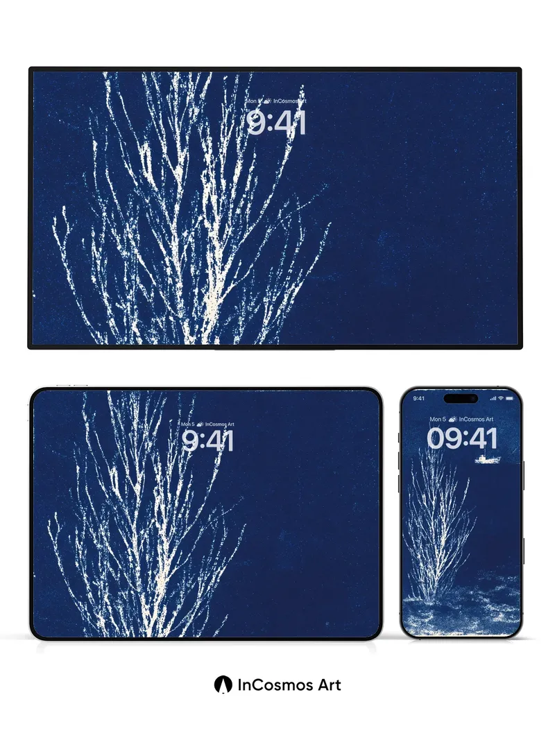 Nocturnal Tides Wallpaper with Cyanotype Ghosts