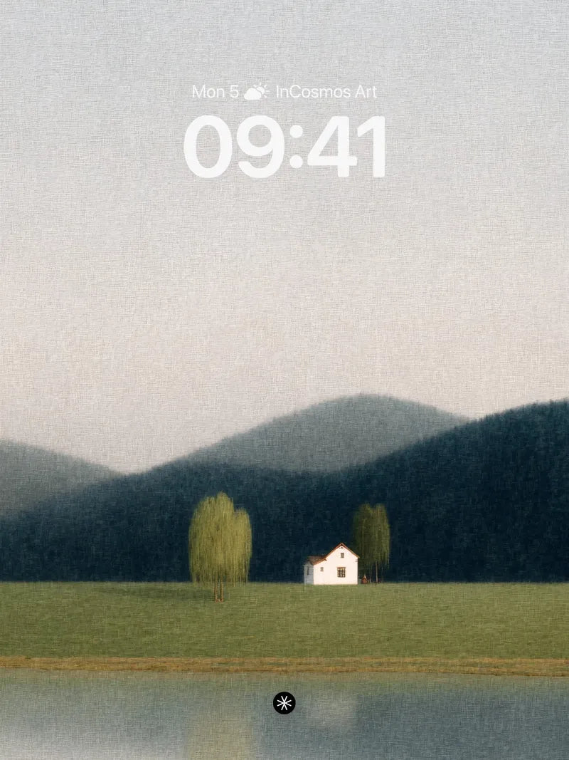 Serene Willow Reflection Wallpaper in Hazy Hills wallpaper for iPhone, iPad & Mac