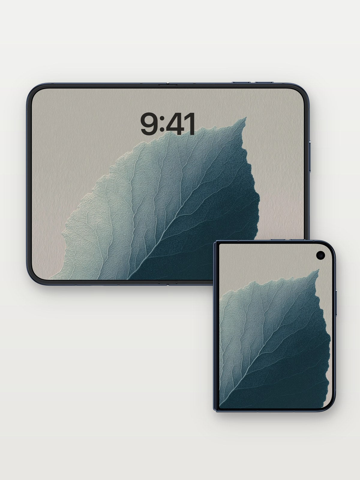Ethereal Leaf Gradient Wallpaper on iPhone Duo, open and closed