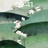 Serene Hillside Village Wallpaper in Ink Wash Tones wallpaper for iPhone, iPad & Mac