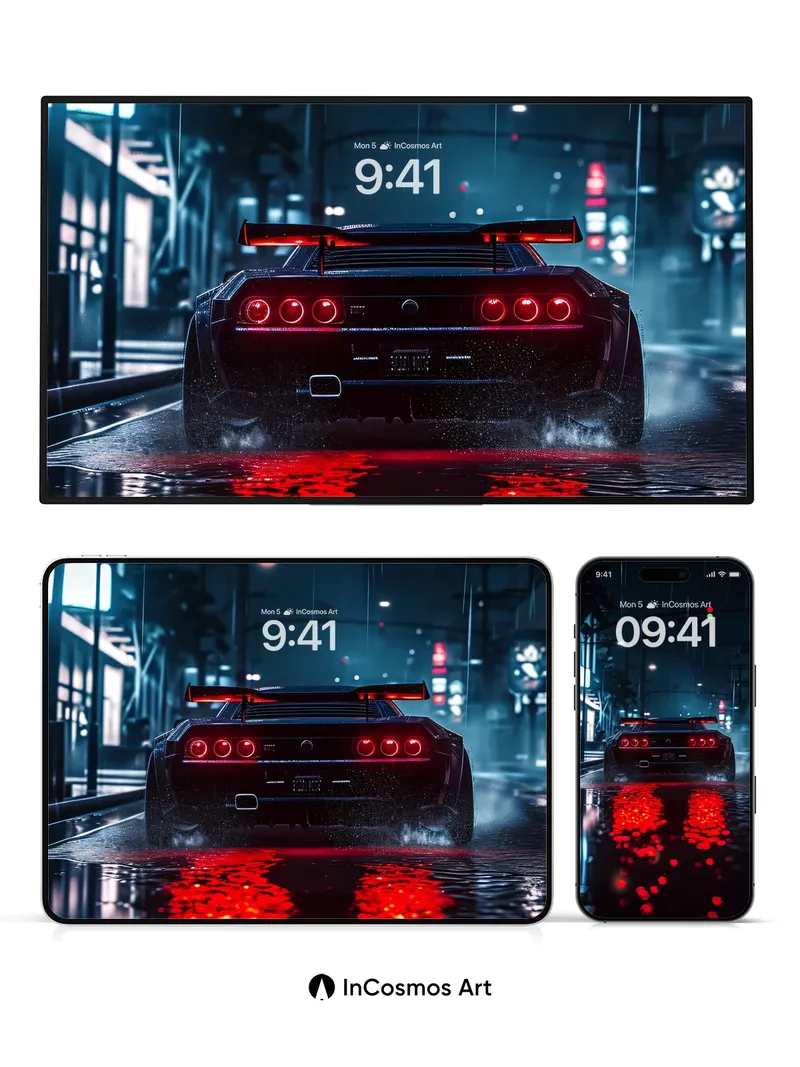 Neon Reflection Wallpaper with Rain-Slicked Asphalt