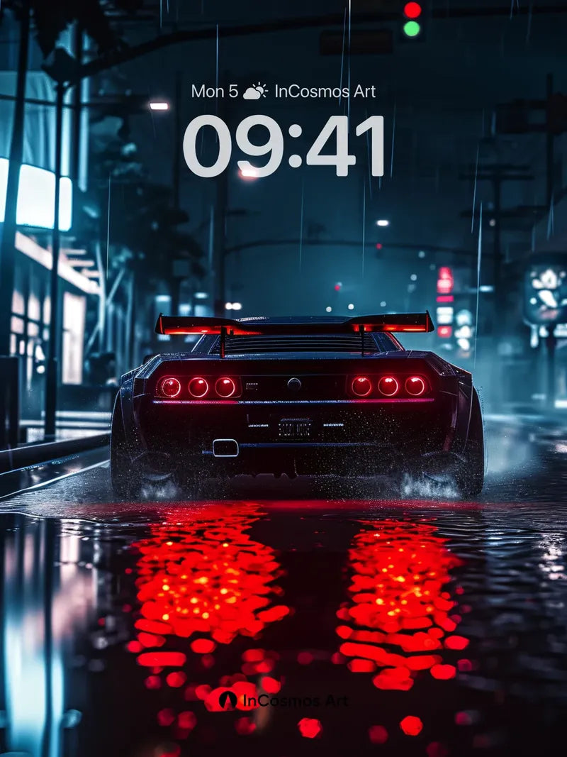 Neon Reflection Wallpaper with Rain-Slicked Asphalt