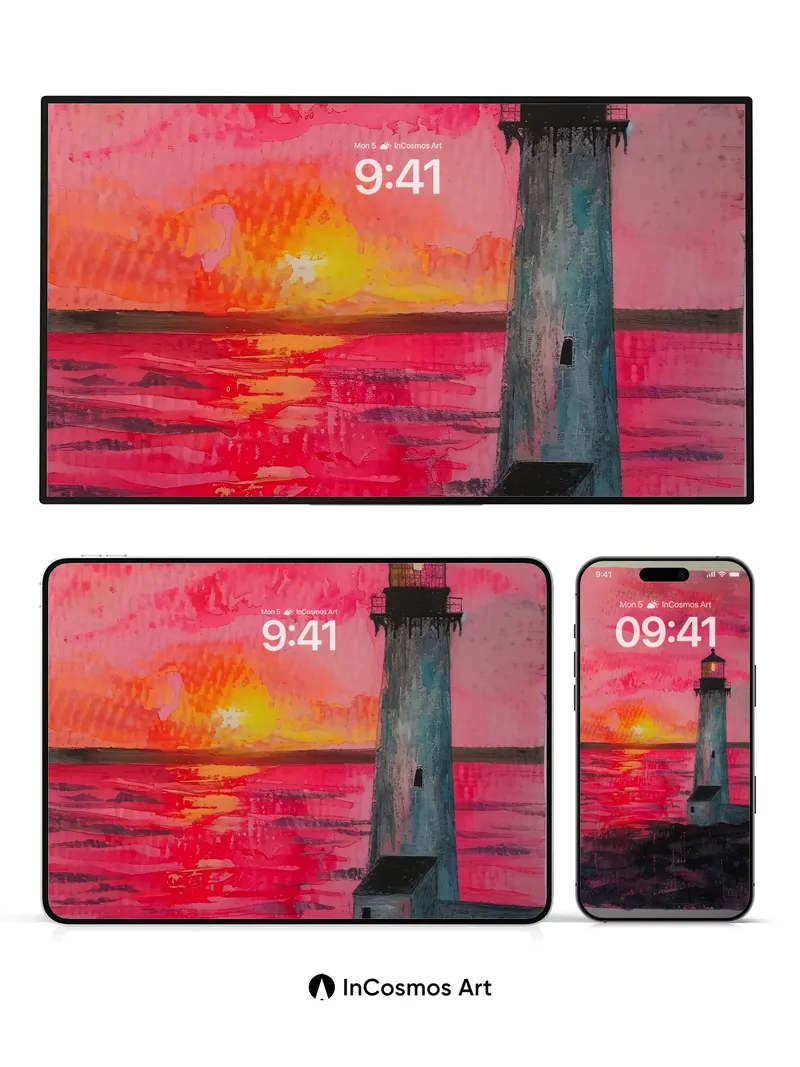 Crimson Horizon Wallpaper with Lighthouse Echo