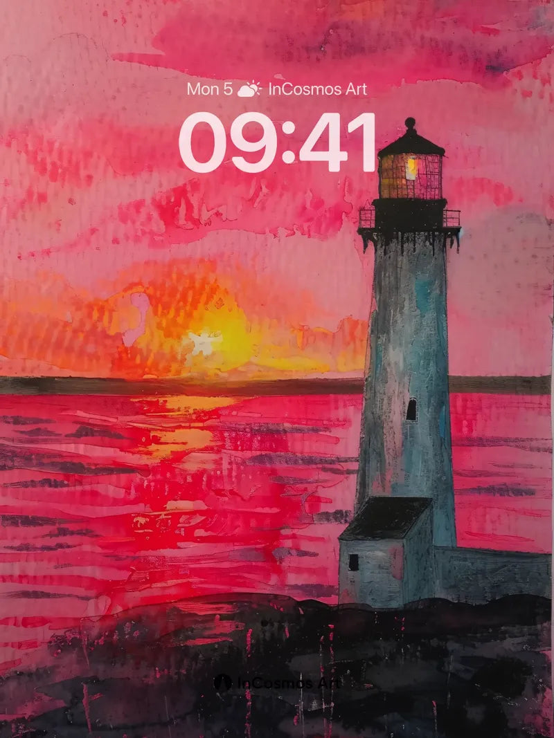 Crimson Horizon Wallpaper with Lighthouse Echo