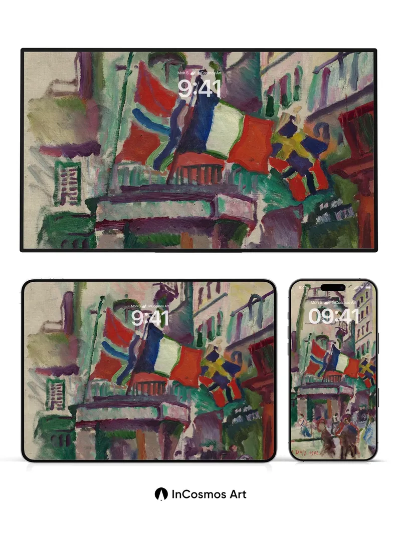 Frenetic Streetlife Wallpaper with Flagged Balconies