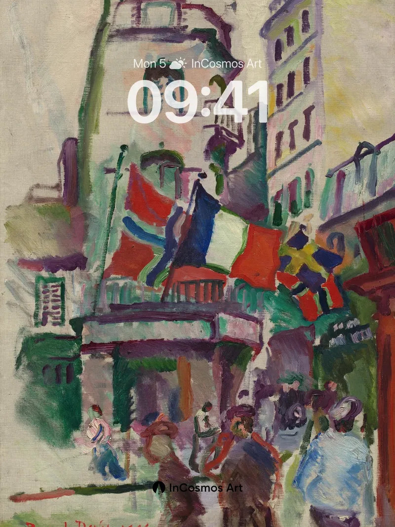 Frenetic Streetlife Wallpaper with Flagged Balconies