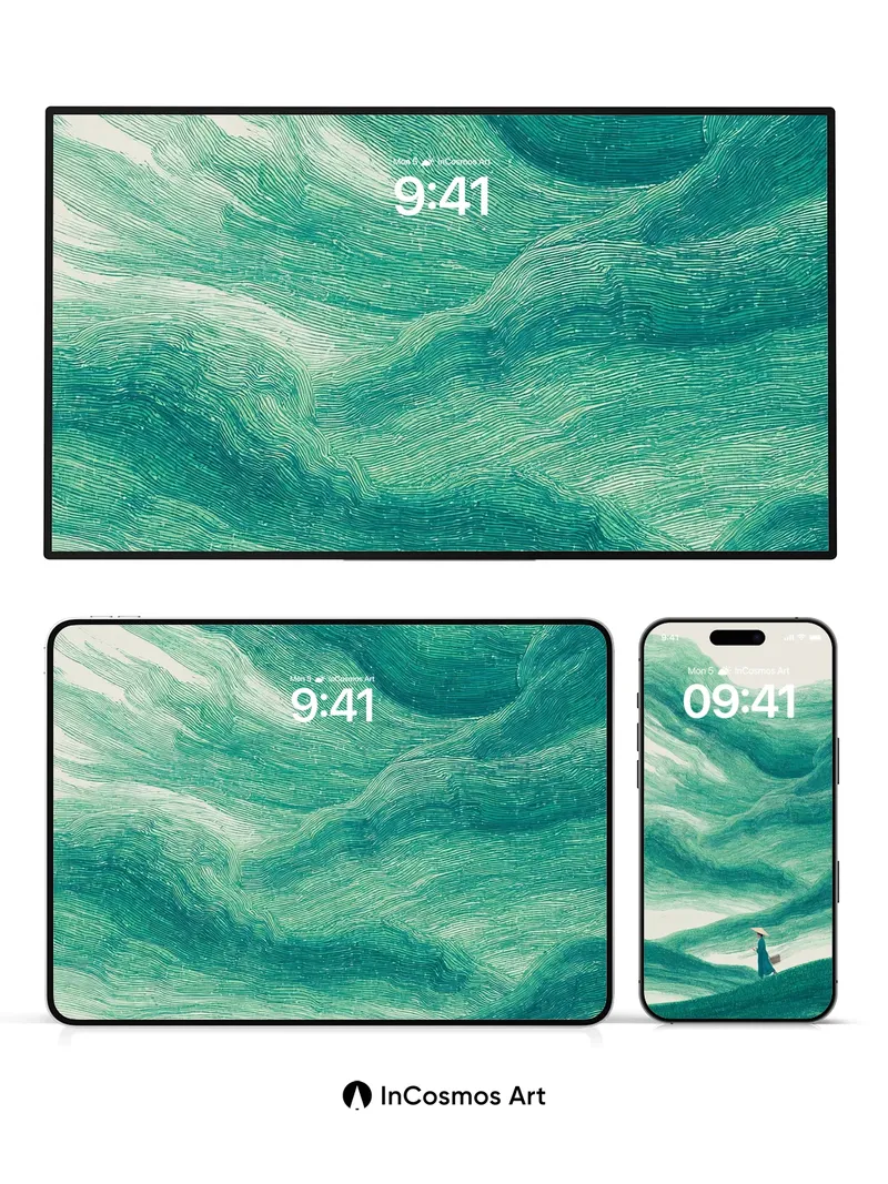 Serenity Wave Wallpaper with Floating Lines