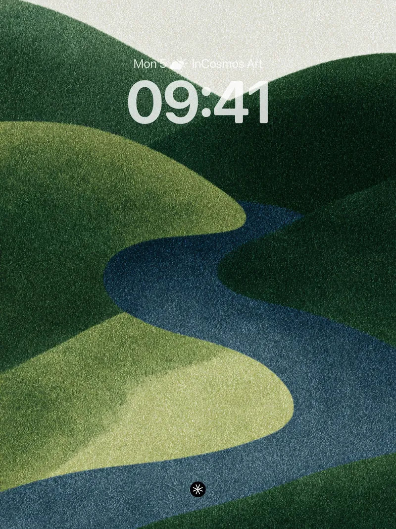 Serene River Bend Wallpaper with Textured Hills wallpaper for iPhone, iPad & Mac