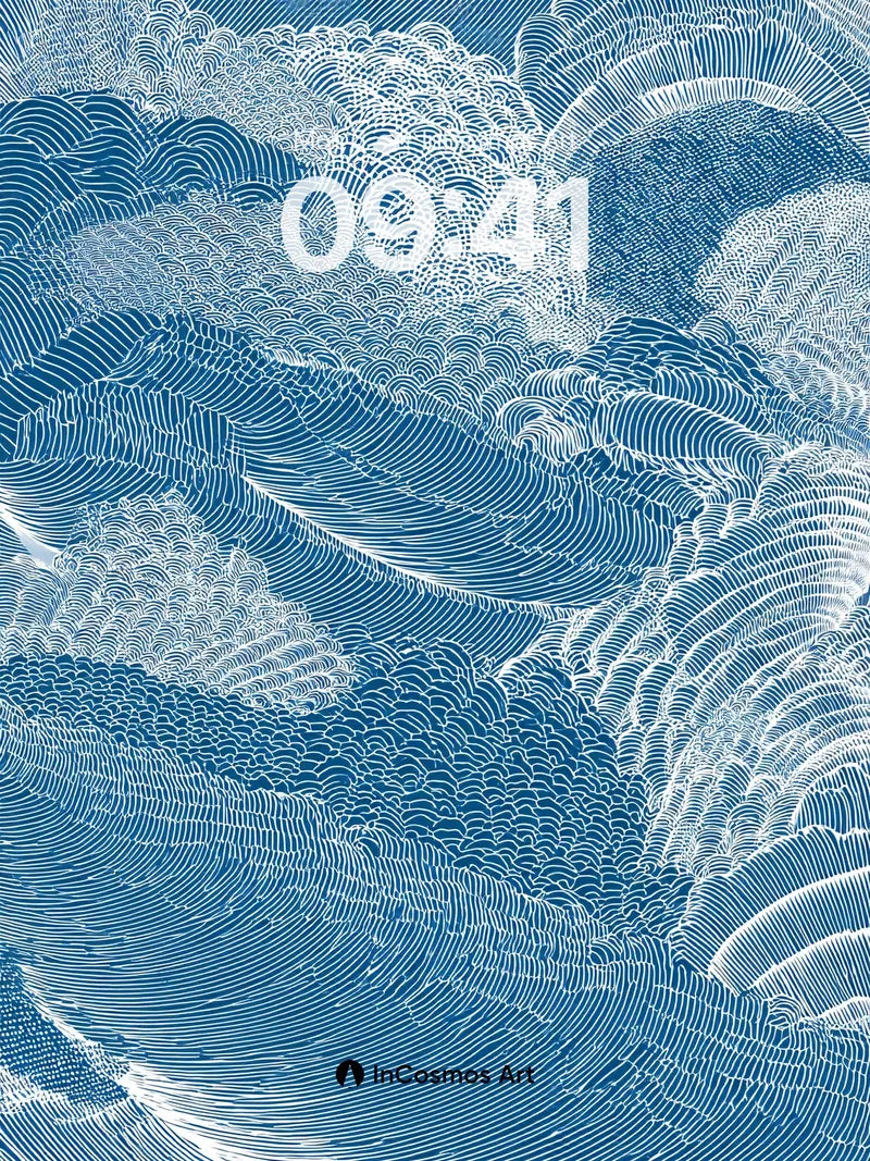 Calm Ocean Wave Wallpaper with Hokusai Lines