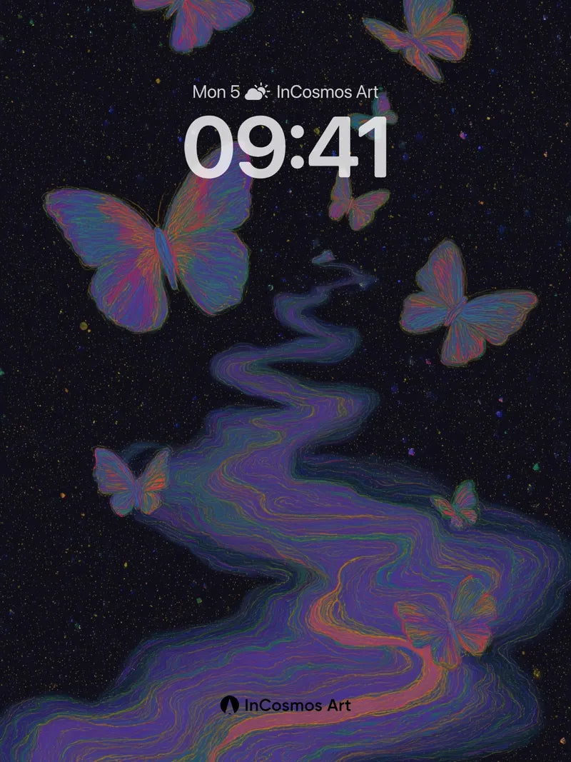 Cosmic Drift Wallpaper with Iridescent Wings