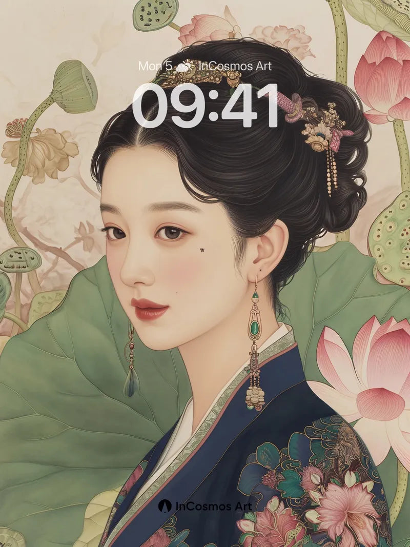 Serene Lotus Reverie Wallpaper with Embroidered Elegance wallpaper for iPhone, iPad & Mac