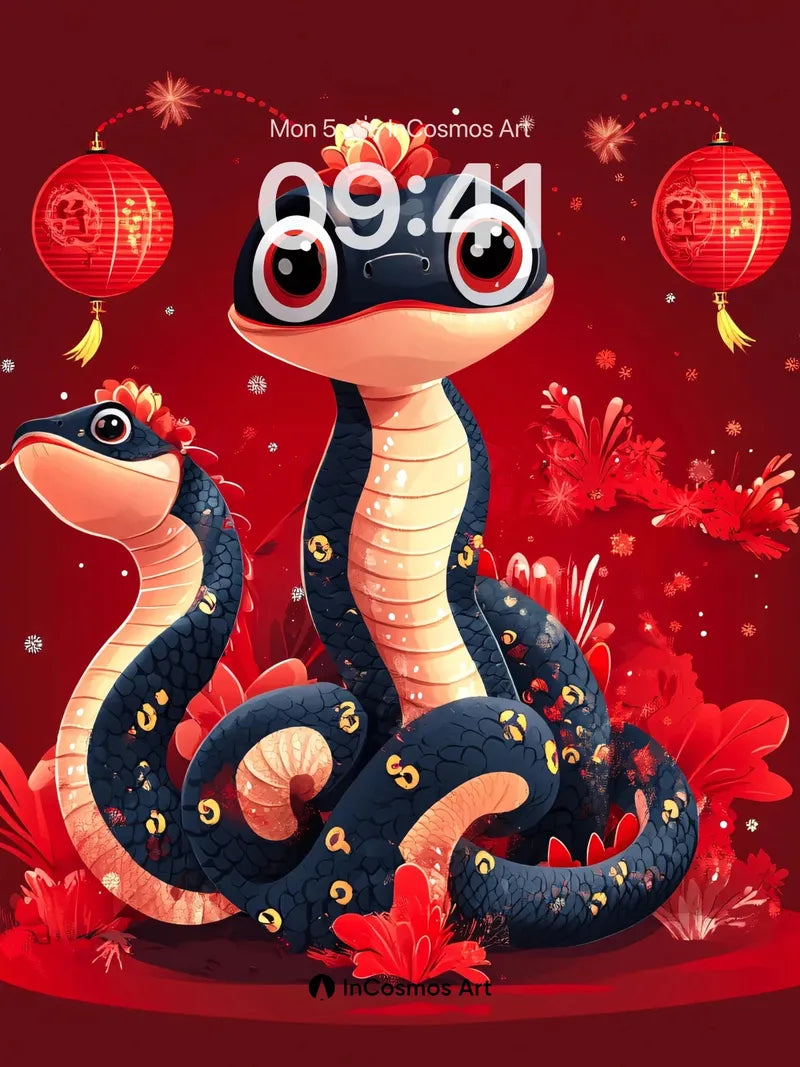 Playful Serpent Wallpaper with Lunar Lanterns wallpaper for iPhone, iPad & Mac