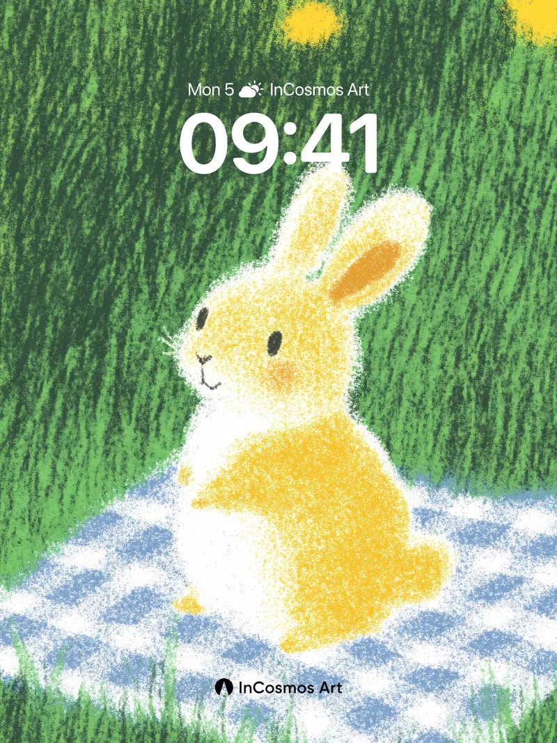 Golden Hare Wallpaper with Dandelion Light wallpaper for iPhone, iPad & Mac