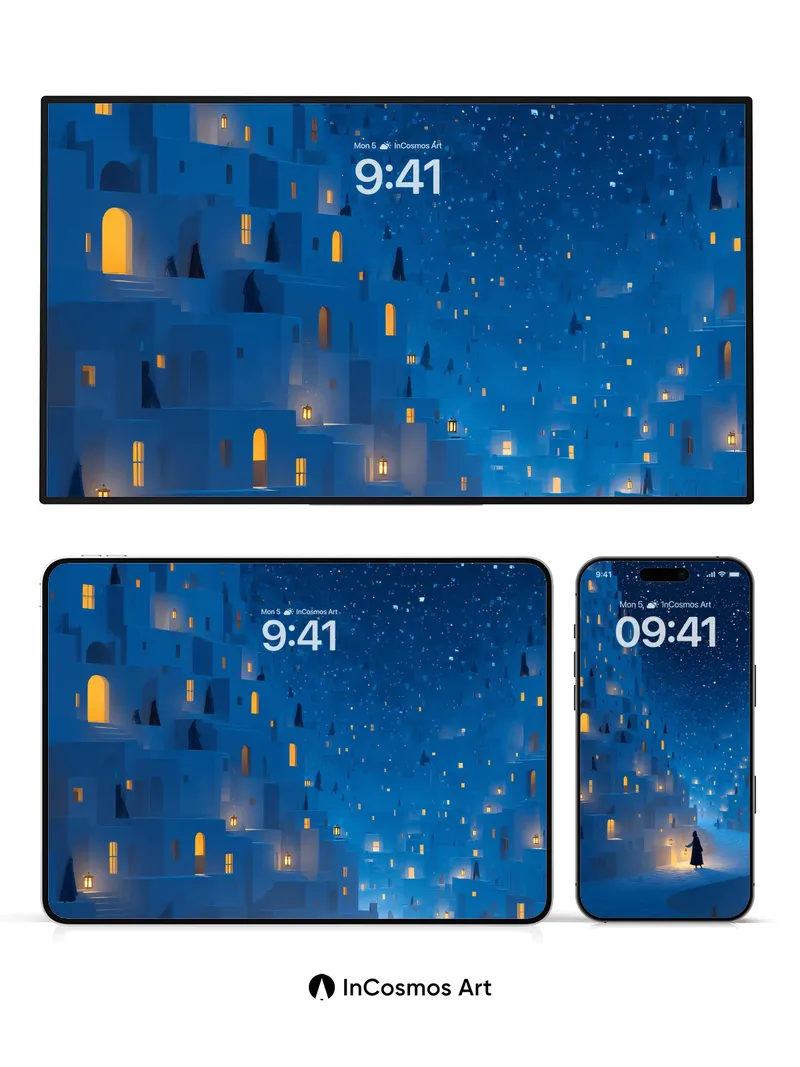 Starry Labyrinth Wallpaper with Floating Light