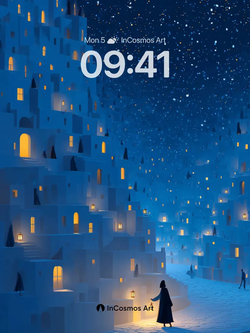 Starry Labyrinth Wallpaper with Floating Light