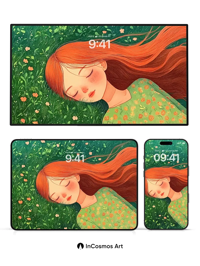 Serenity in Emerald Fields Wallpaper with Whispering Petals